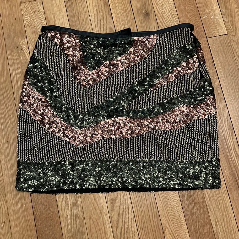 Gold and emerald sequin mini skirt